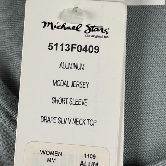 Michael Stars Jersey Sequin Top Womens One Size Gray Flutter Sleeve V Neck NWT - Picture 6 of 12